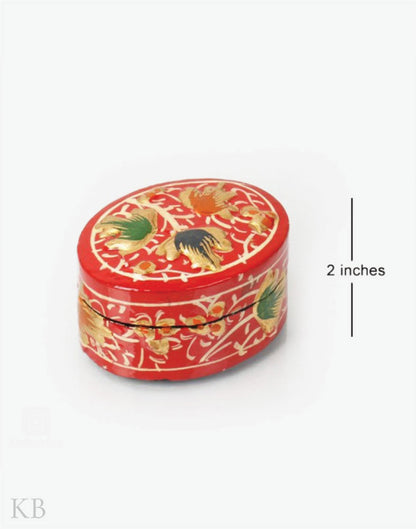 Crimson Red Oval Paper Mache Ring Box - Kashmir Box