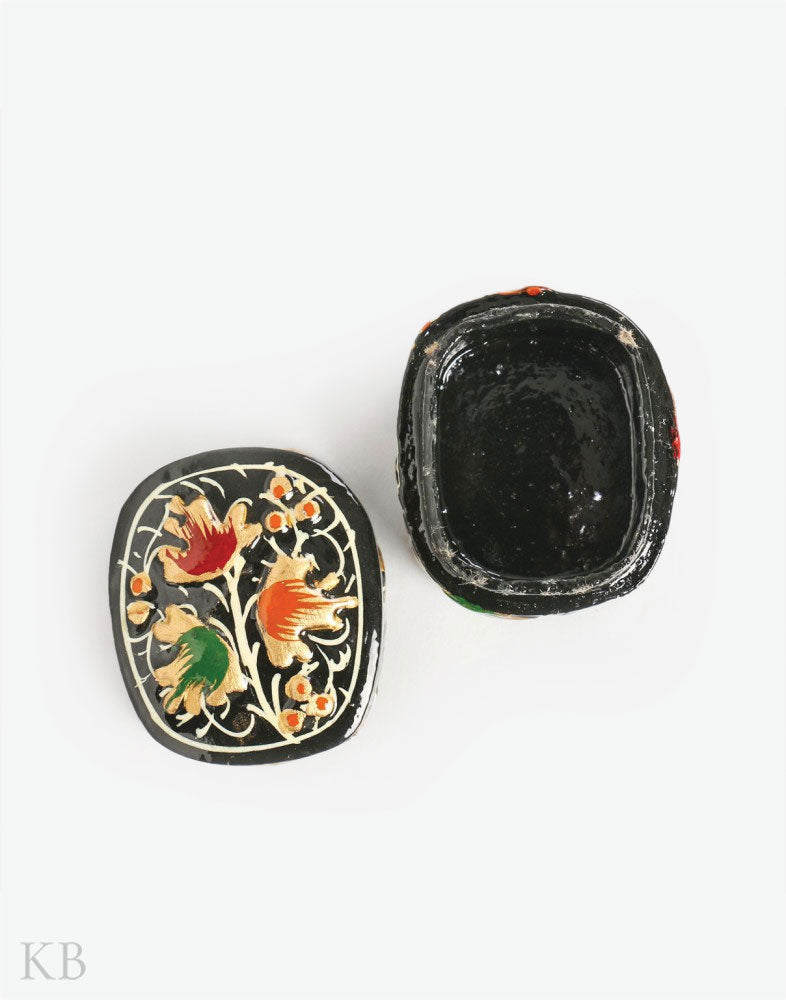 Pitch Black Oval Paper Mache Ring Box - Kashmir Box