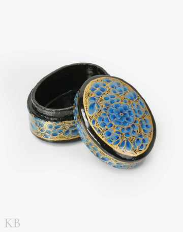 Blue Flower Oval Paper Mache Ring Box - Kashmir Box