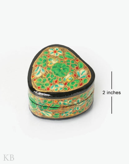 Emerald Green Ruby Flower Paper Mache Ring Case - Kashmir Box