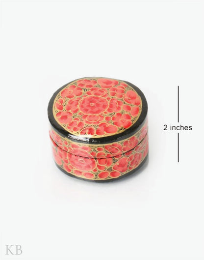 Orange Ruby Round Shaped Paper Mache Ring Case - Kashmir Box