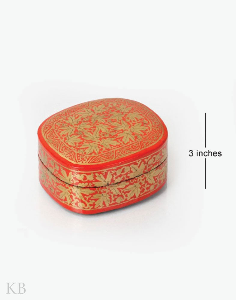 Red Chinar Motif Handcrafted Paper Mache Box - Kashmir Box