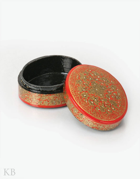 Red and Gold Handcrafted Paper Mache Box - Kashmir Box