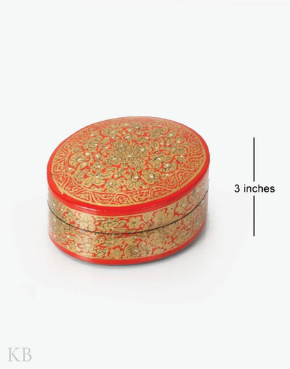 Red and Gold Handcrafted Paper Mache Box - Kashmir Box