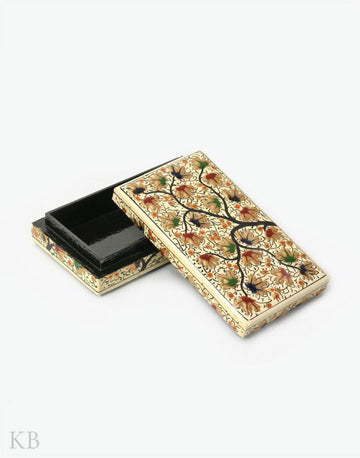 Cream White Chinar Tree Handmade Paper Mache Flat Box - Kashmir Box