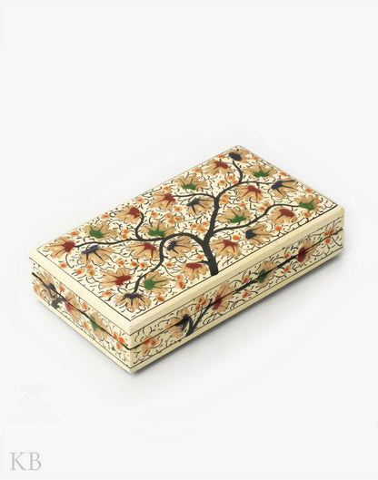 Cream White Chinar Tree Handmade Paper Mache Flat Box - Kashmir Box