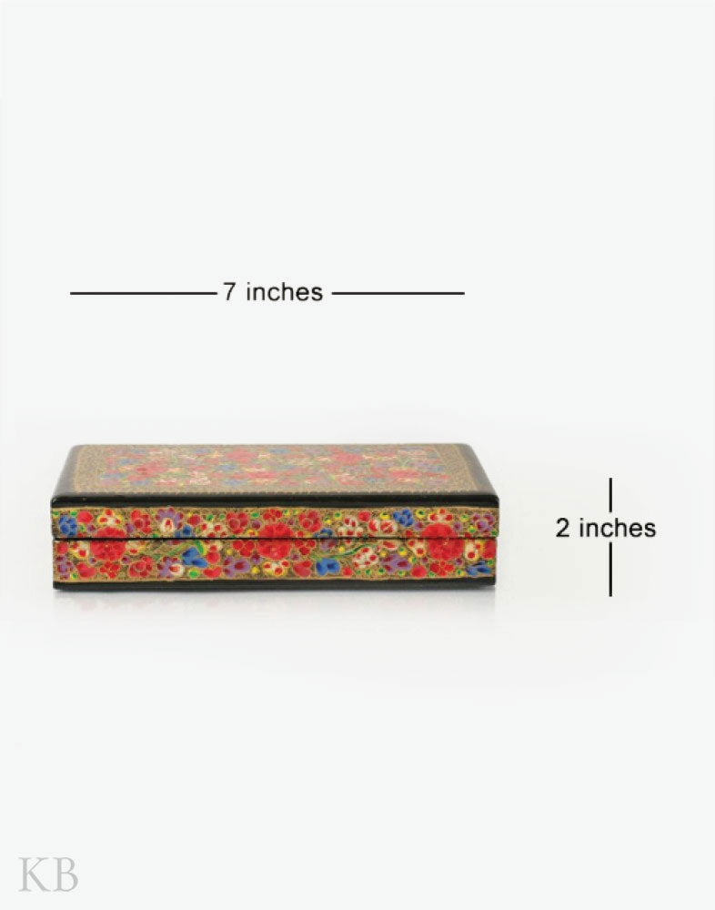 Multi Hued Florets Handmade Paper Mache Flat Box - Kashmir Box