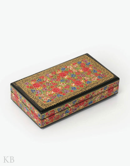 Multi Hued Florets Handmade Paper Mache Flat Box - Kashmir Box