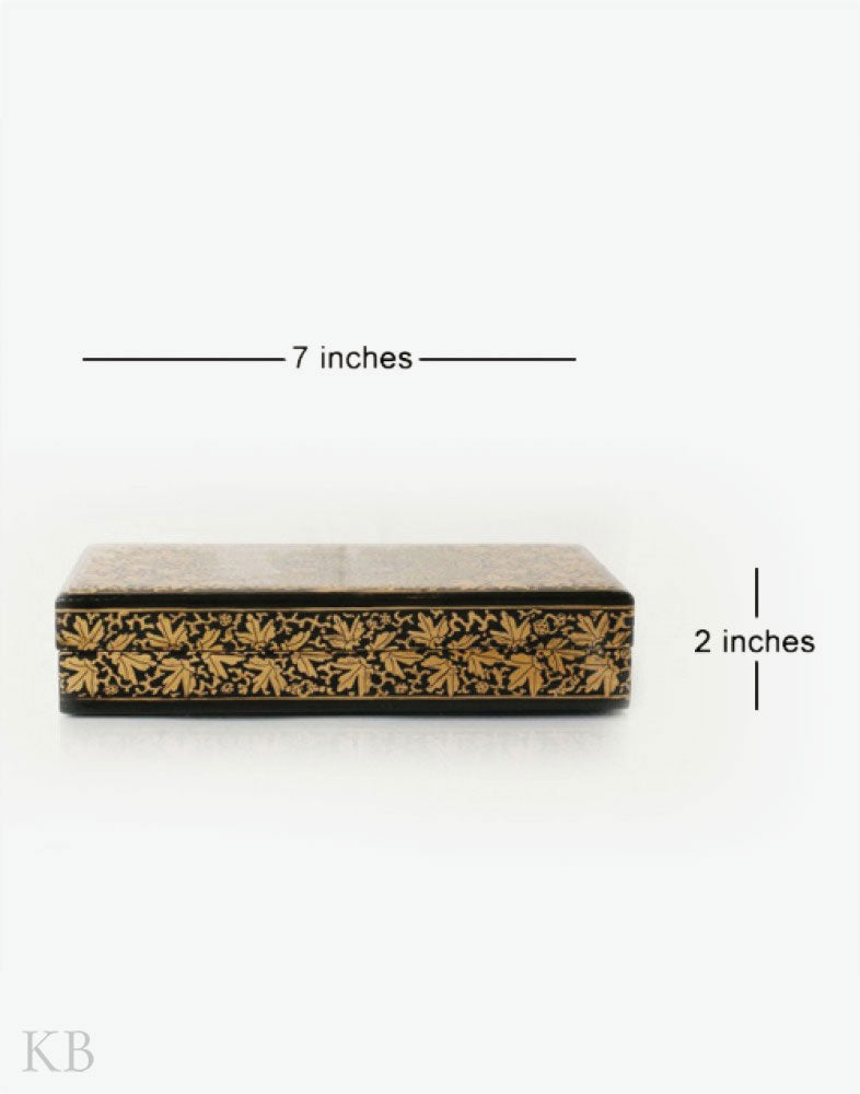 Black And Gold Decorative Paper Mache Flat Box - Kashmir Box