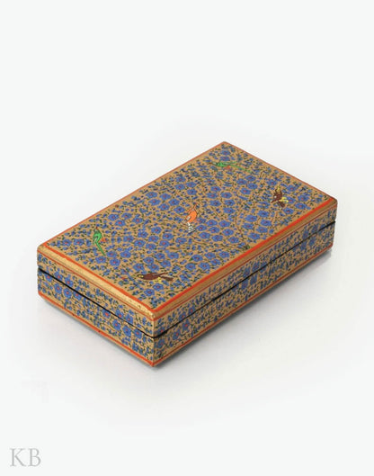 Blue Floret Five Fowl Handmade Paper Mache Flat Box - Kashmir Box