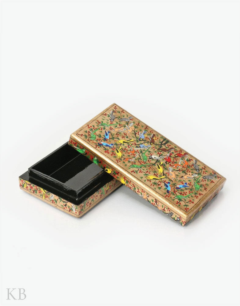 Vintage Bird Motif Handmade Paper Mache Box - Kashmir Box