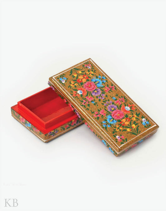 Golden Multi Floral Handmade Paper Mache Gift Box - Kashmir Box