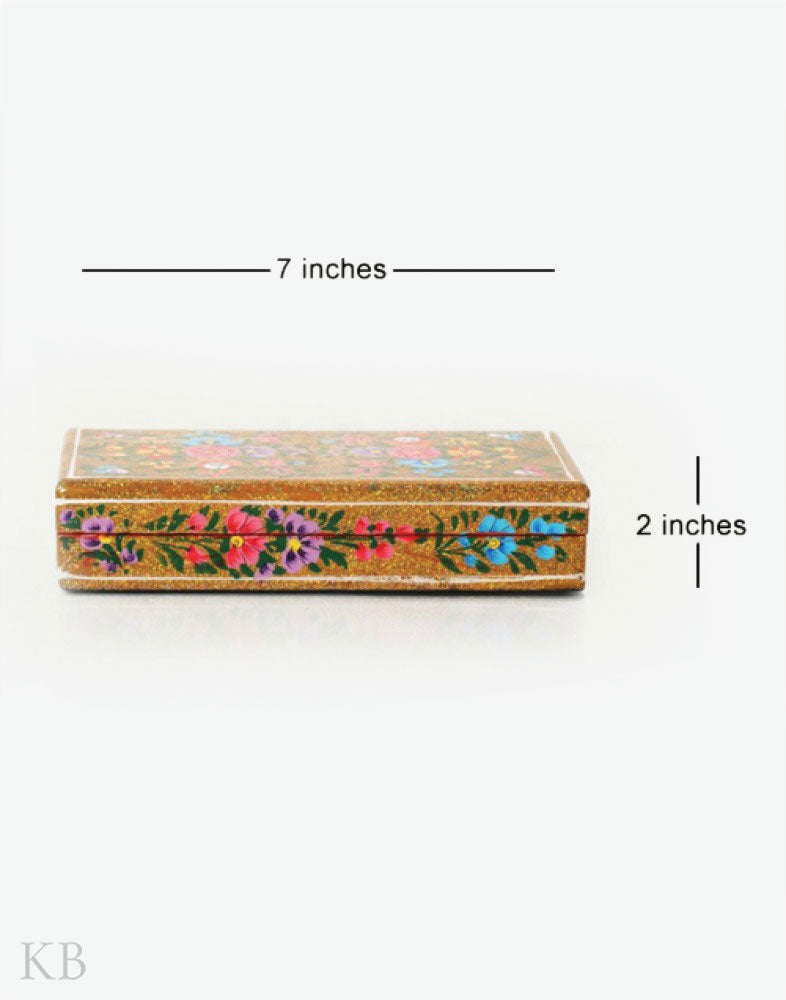 Golden Multi Floral Handmade Paper Mache Gift Box - Kashmir Box