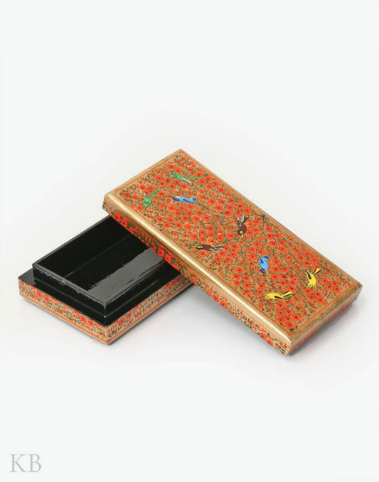 Multi Hued Bird Motif Handmade Paper Mache Box - Kashmir Box
