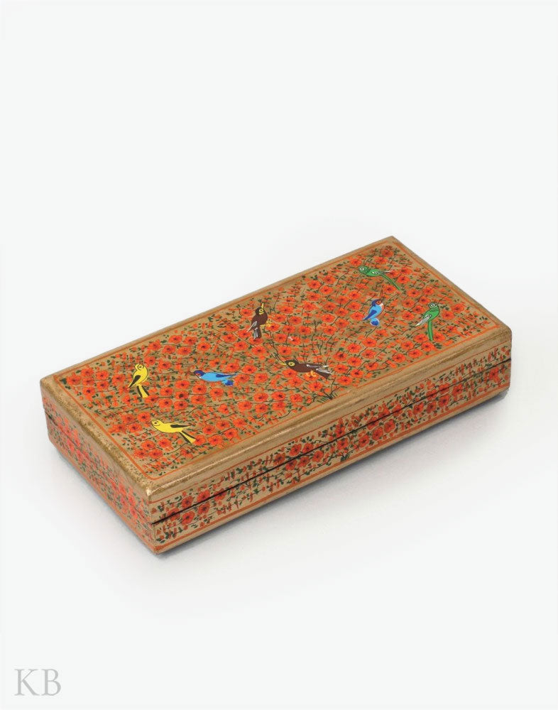 Multi Hued Bird Motif Handmade Paper Mache Box - Kashmir Box