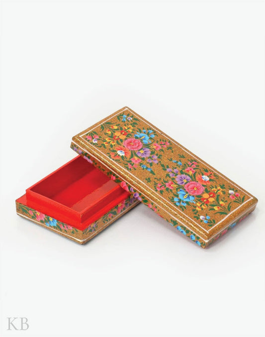 Golden Multi Floret Handmade Paper Mache Gift Box - Kashmir Box