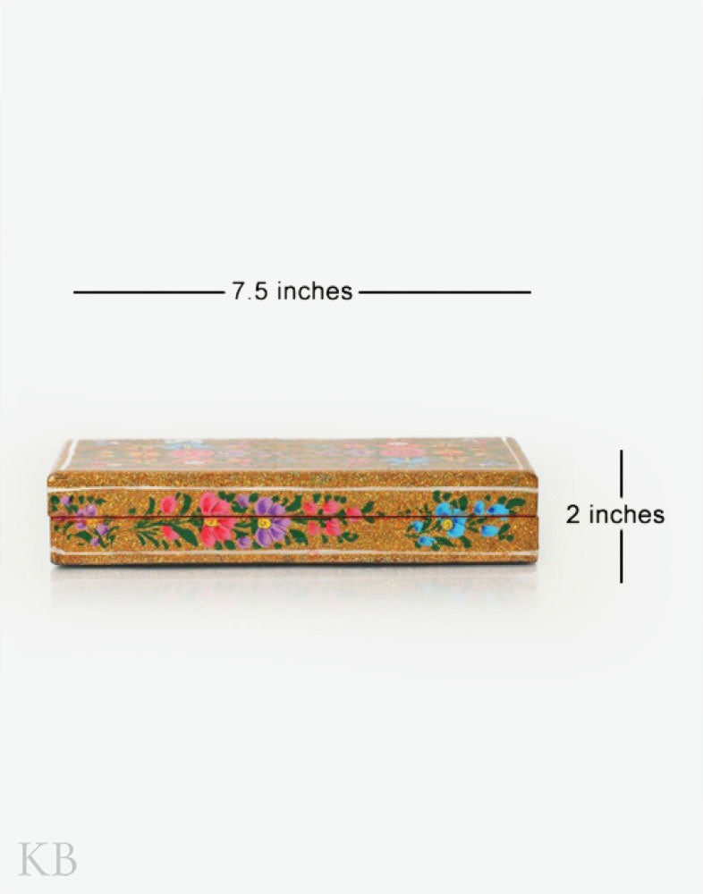 Golden Multi Floret Handmade Paper Mache Gift Box - Kashmir Box