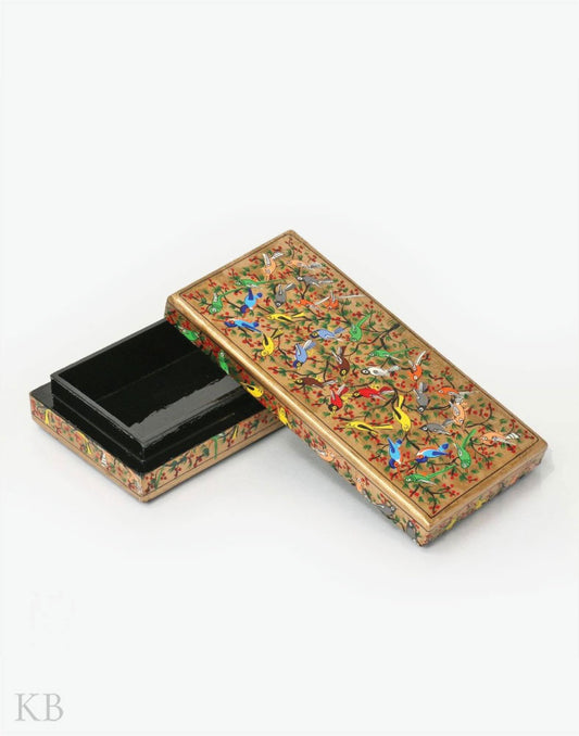 Vintage Bird Motif Hand Crafted Paper Mache Box - Kashmir Box