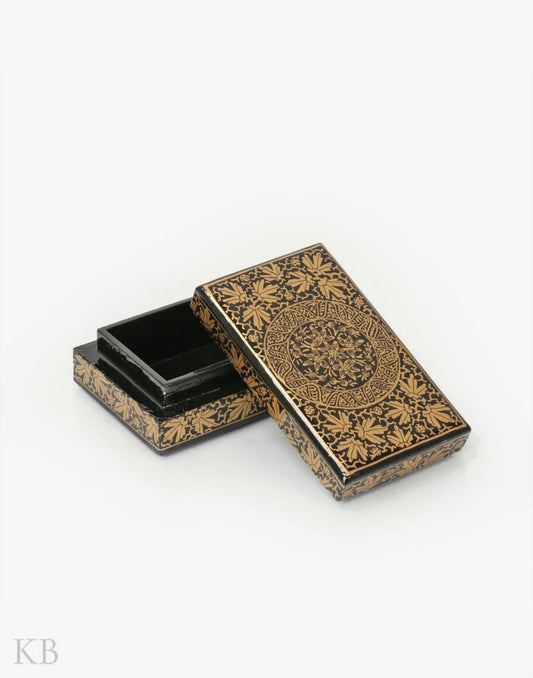 Black And Gold Paper Mache Gift Box - Kashmir Box