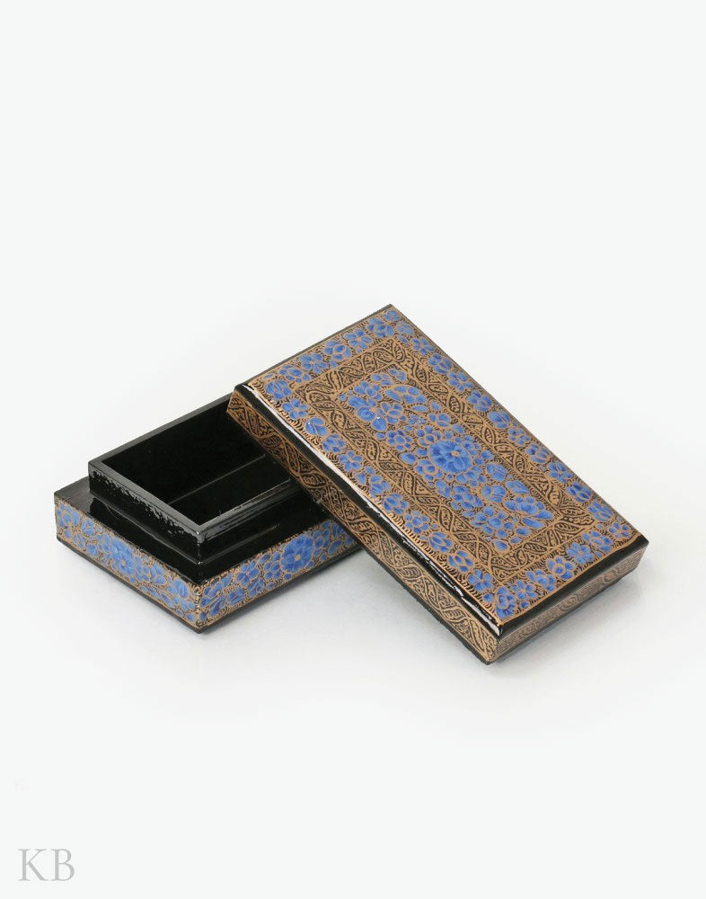 Blue Floral Border Handmade Paper Mache Gift Box - Kashmir Box