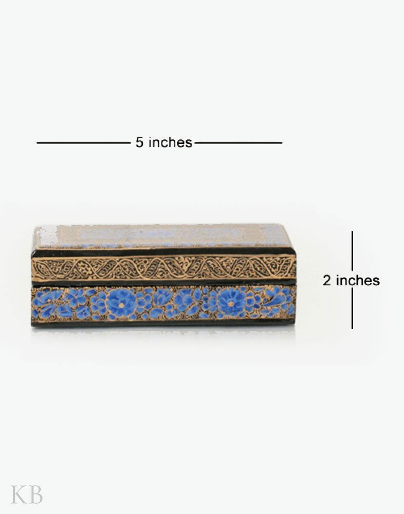 Blue Floral Border Handmade Paper Mache Gift Box - Kashmir Box