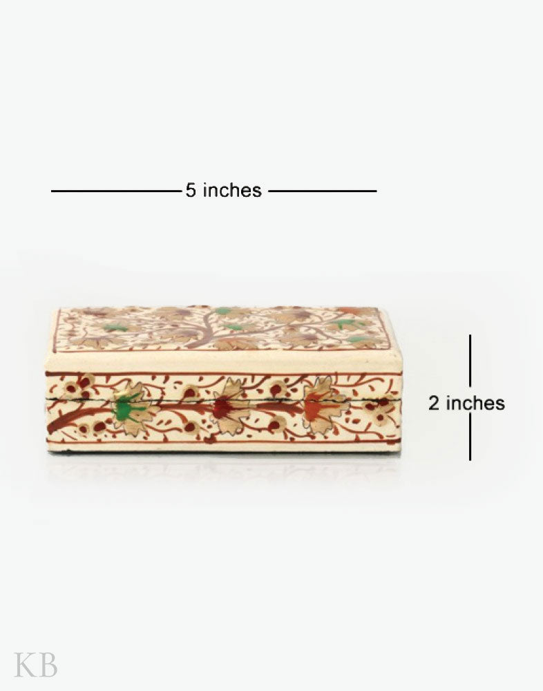 Eggshell White Chinar Motif Handmade Paper Mache Gift Box - Kashmir Box