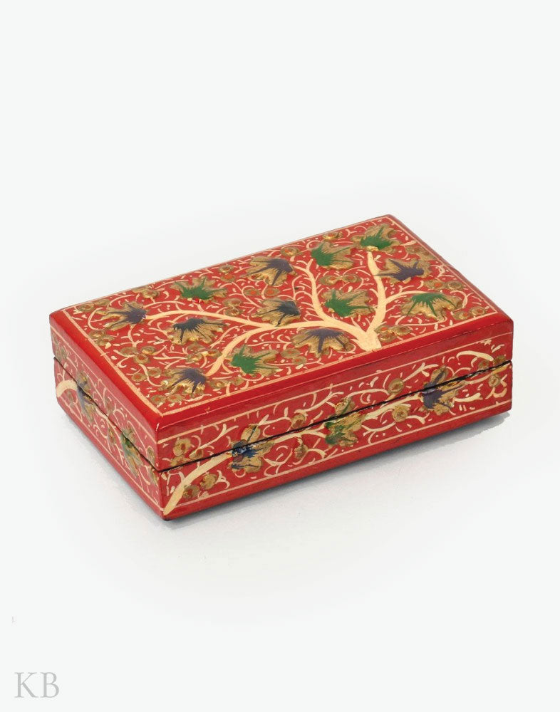 Red Chinar Tree Handmade Paper Mache Gift Box - Kashmir Box