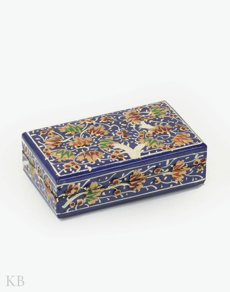 Blue Flower Tree Handmade Paper Mache Box - Kashmir Box