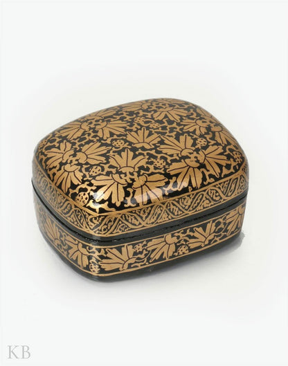 Black And Gold Handcrafted Paper Mache Trinket Box - Kashmir Box