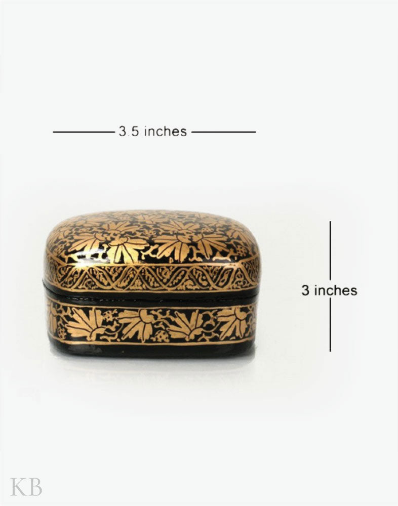 Black And Gold Handcrafted Paper Mache Trinket Box - Kashmir Box
