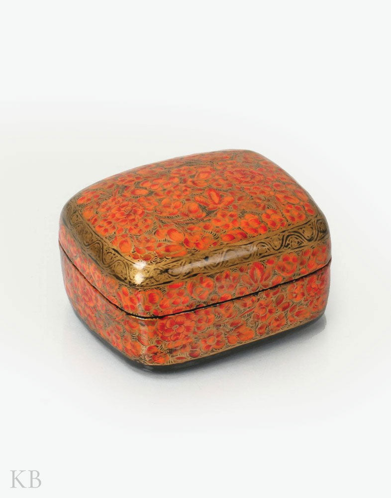 Red Floral Handcrafted Paper Mache Trinket Box - Kashmir Box