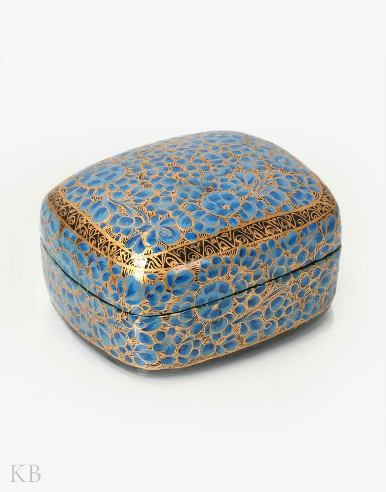 Blue Floral Handcrafted Paper Mache Trinket Box - Kashmir Box