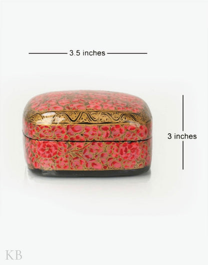 Pink Floral Handcrafted Paper Mache Trinket Box - Kashmir Box