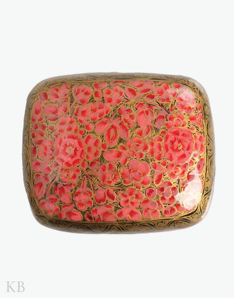 Pink Floral Handcrafted Paper Mache Trinket Box - Kashmir Box