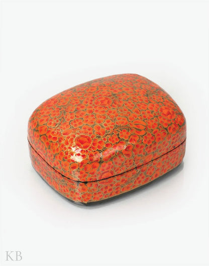Orange Floret Handmade Paper Mache Trinket Box - Kashmir Box