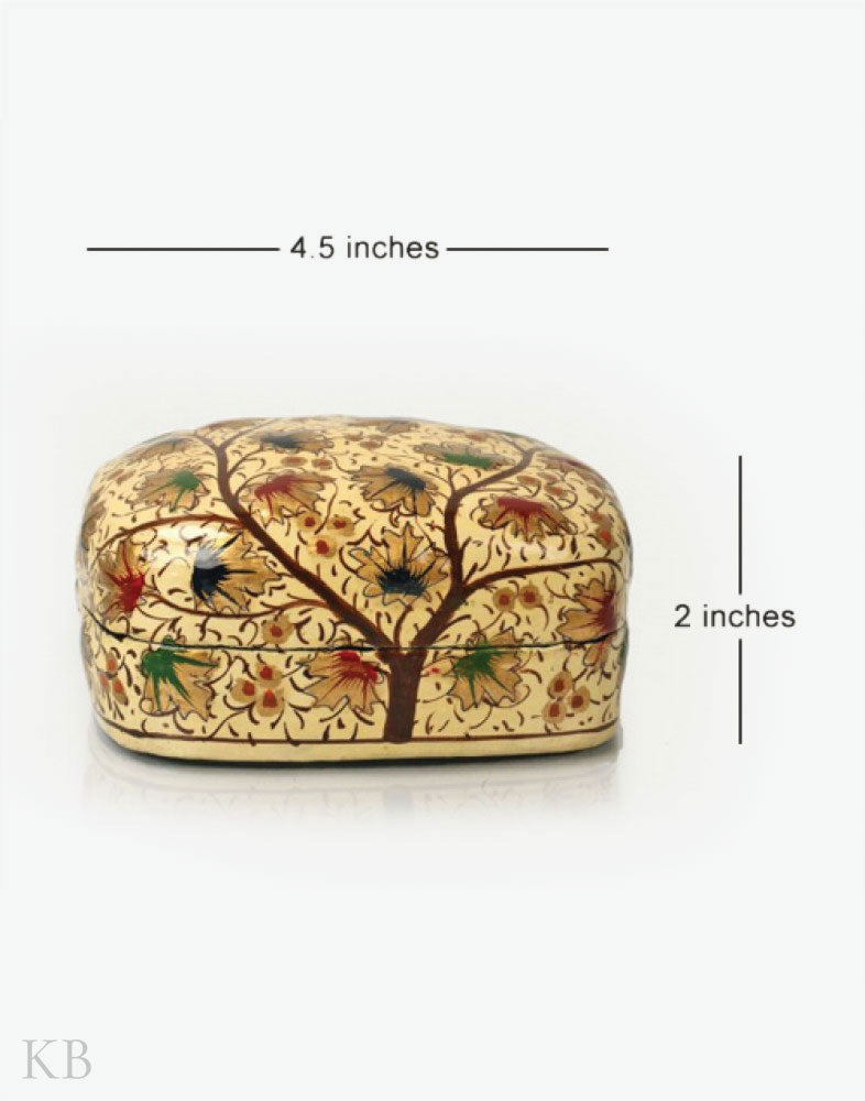 Eggshell White Chinar Tree Paper Mache Trinket Box - Kashmir Box