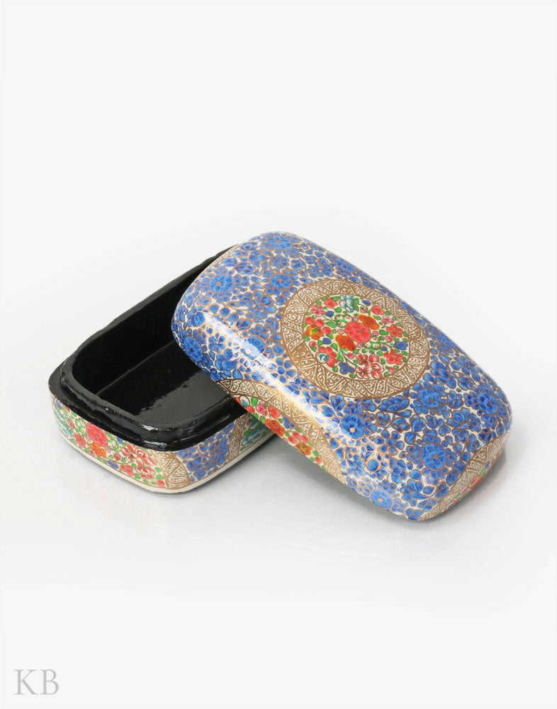 Blue Floret Handmade Paper Mache Flat Box - Kashmir Box