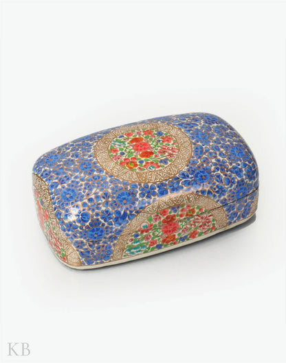Blue Floret Handmade Paper Mache Flat Box - Kashmir Box