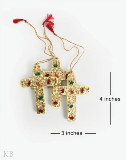 Multicoloured Paper Mache Latin Cross (Set of 4) - Kashmir Box