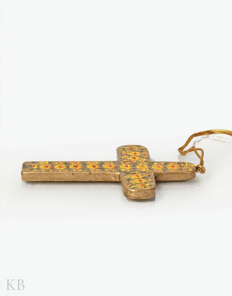 Yellow Floret Paper Mache Latin Cross (Set of 4) - Kashmir Box