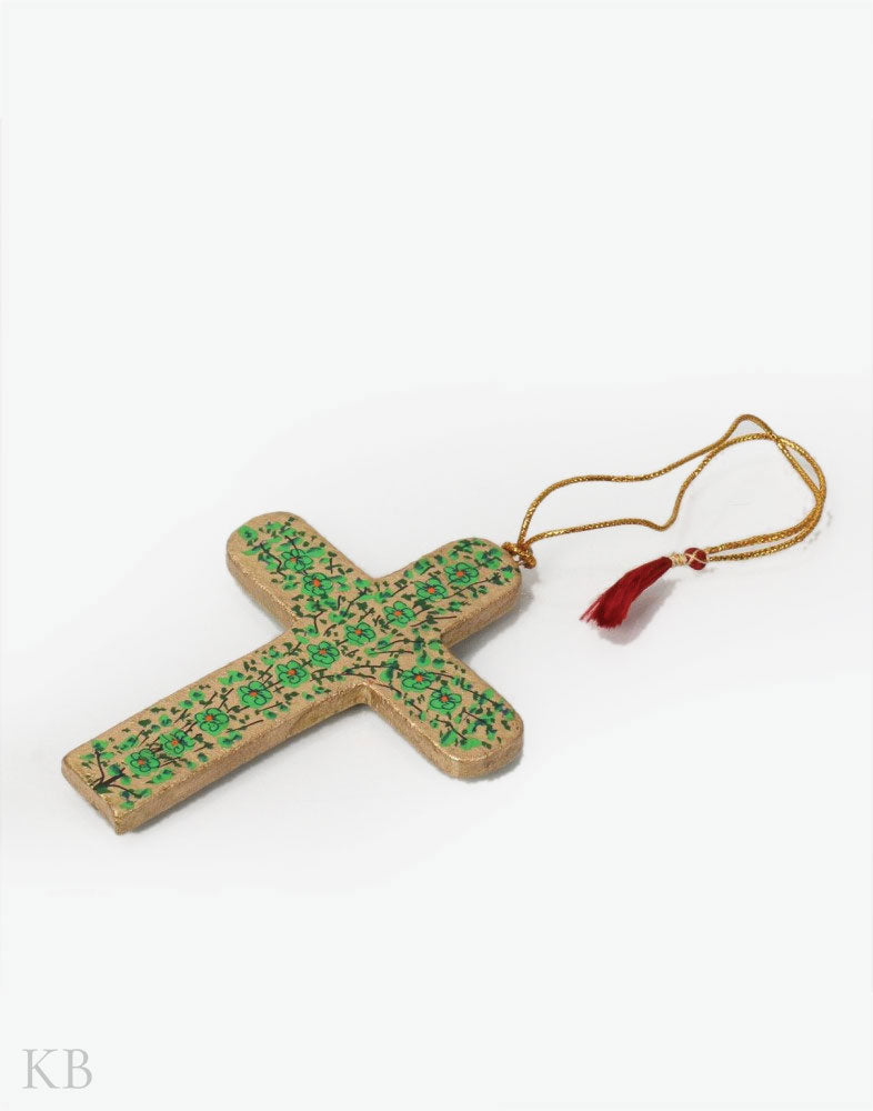 Green Flower Paper Mache Latin Cross (Set of 4) - Kashmir Box