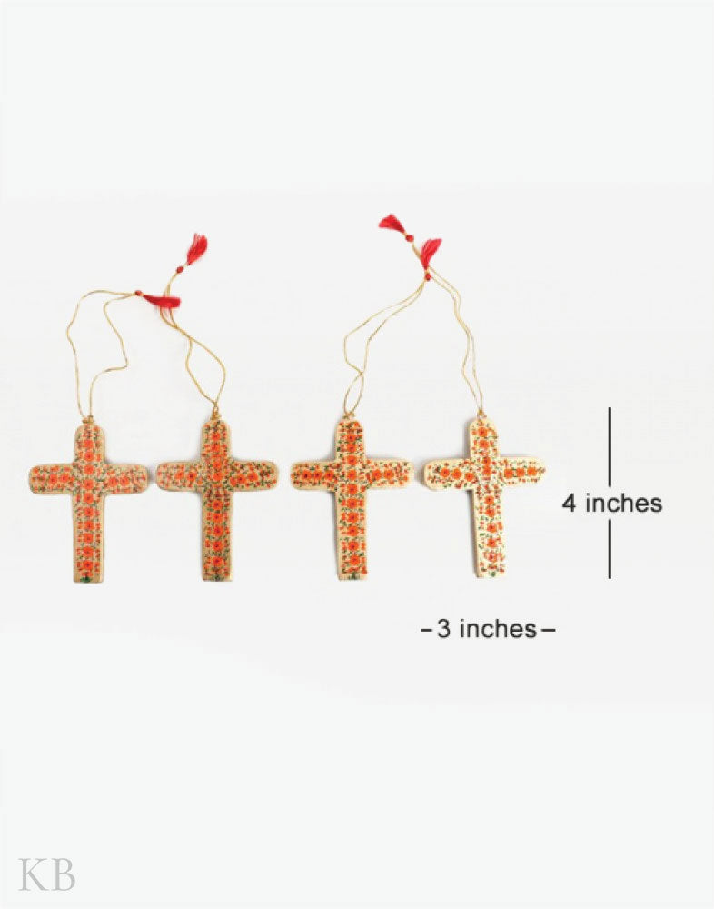 Orange Floret Paper Mache Latin Cross (Set of 4) - Kashmir Box