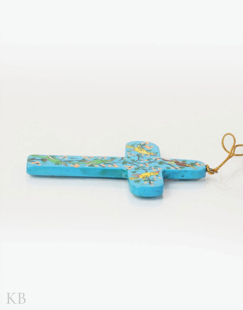 Sky Blue Bird Knot Paper Mache Latin Cross (Set of 4) - Kashmir Box