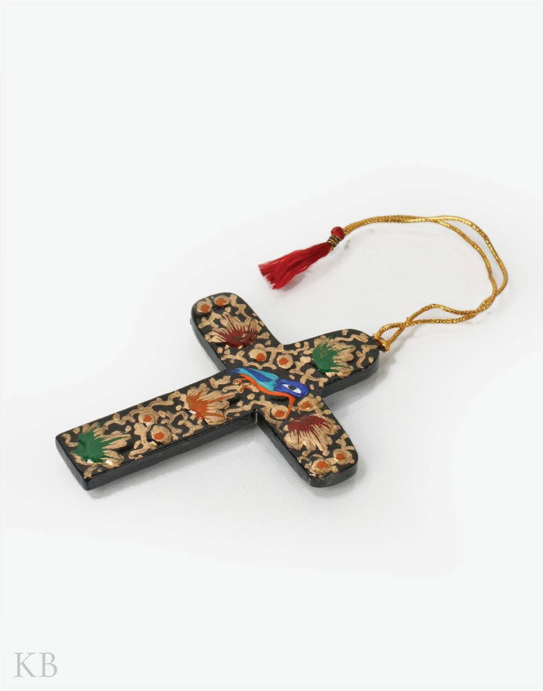 Multi Shaded Birdy Paper Mache Latin Cross (Set of 4) - Kashmir Box