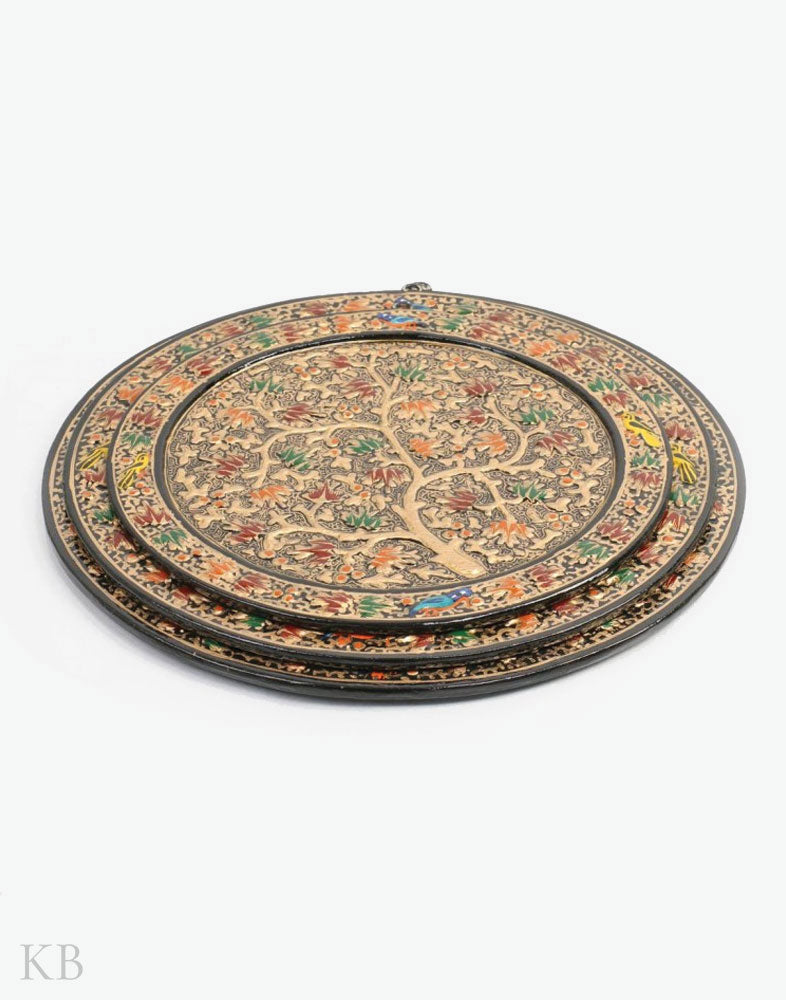 Golden Chinar Handmade Paper Mache Wall Plates (Set of 3) - Kashmir Box