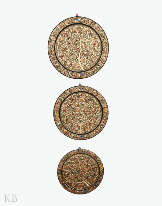 Golden Chinar Handmade Paper Mache Wall Plates (Set of 3) - Kashmir Box