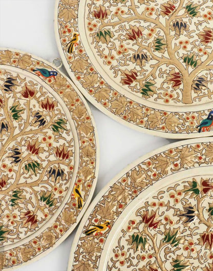 Cream White Chinar Handmade Paper Mache Wall Plates (Set of 3) - Kashmir Box