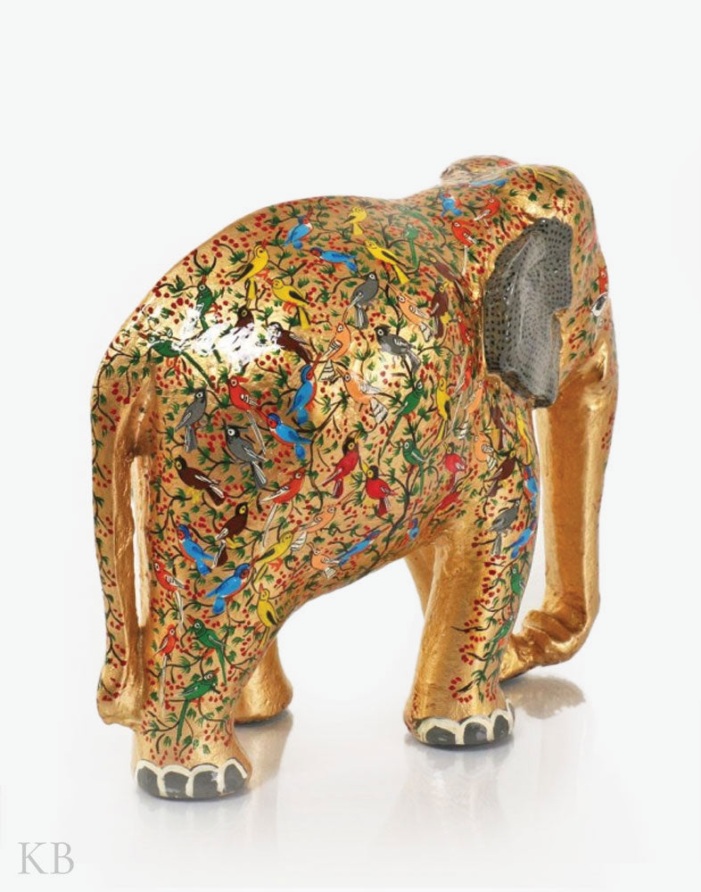 Golden Tree Of Life Paper Mache Elephant - Kashmir Box