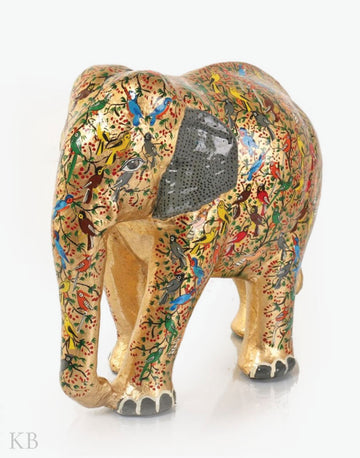 Golden Tree Of Life Paper Mache Elephant - Kashmir Box
