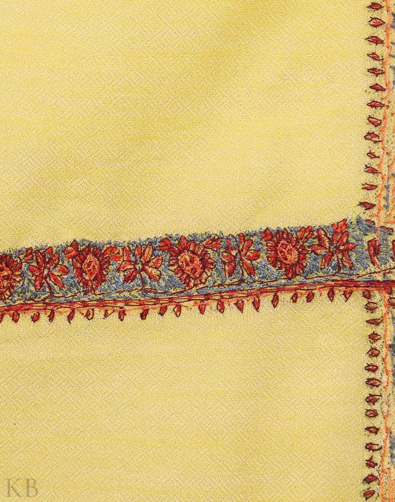 Yellow Hand Embroidered Unisex Woolen Scarf - Kashmir Box